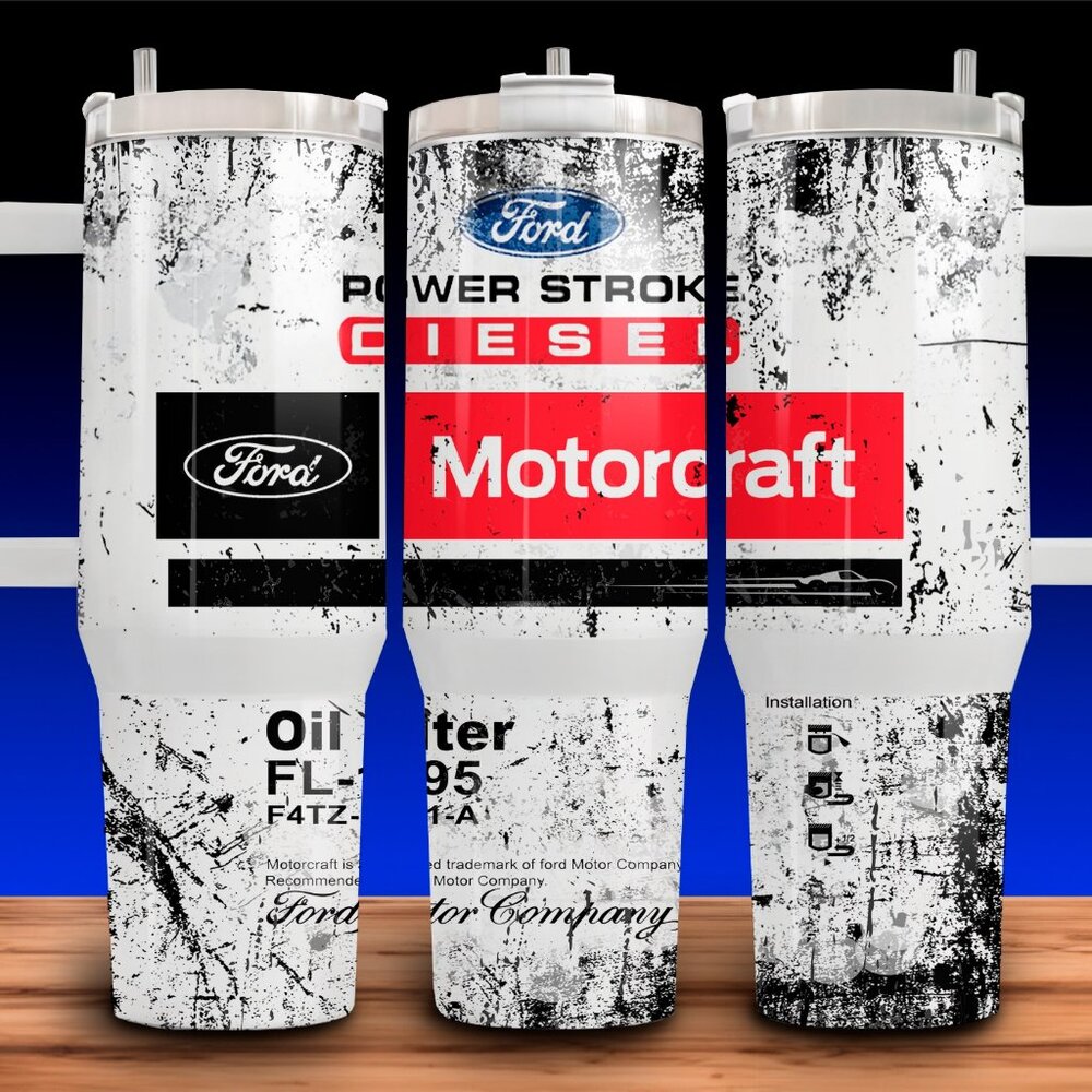 Ford Motorcraft Powerstroke FL-1995 Oil Filter Distressed Cup Mug Tumbler 40oz